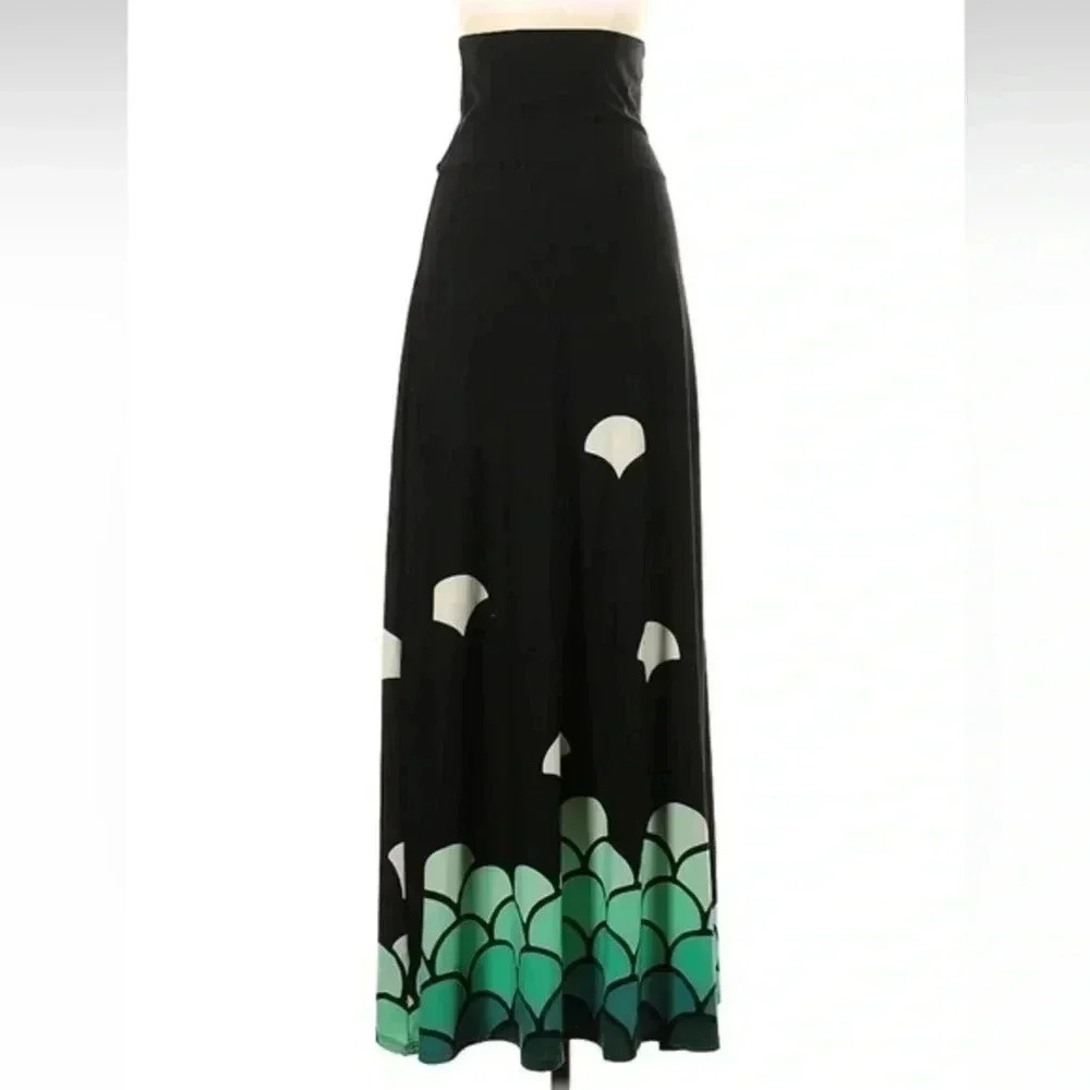 LuLaRoe Black & Teal Mermaid Tail Print Maxi Skirt / Dress Women’s Size XXS